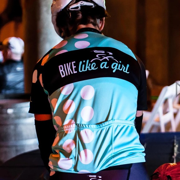 Dude Girl Tops - 3XL Dude Girl BIKE LIKE A GIRL Full Zip Dots Riding Cycling Bicycle Jersey